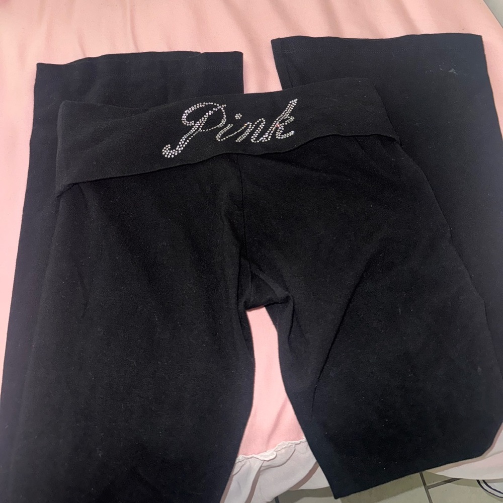 victoria’s secret pink black low rise rhinestone flare leggings